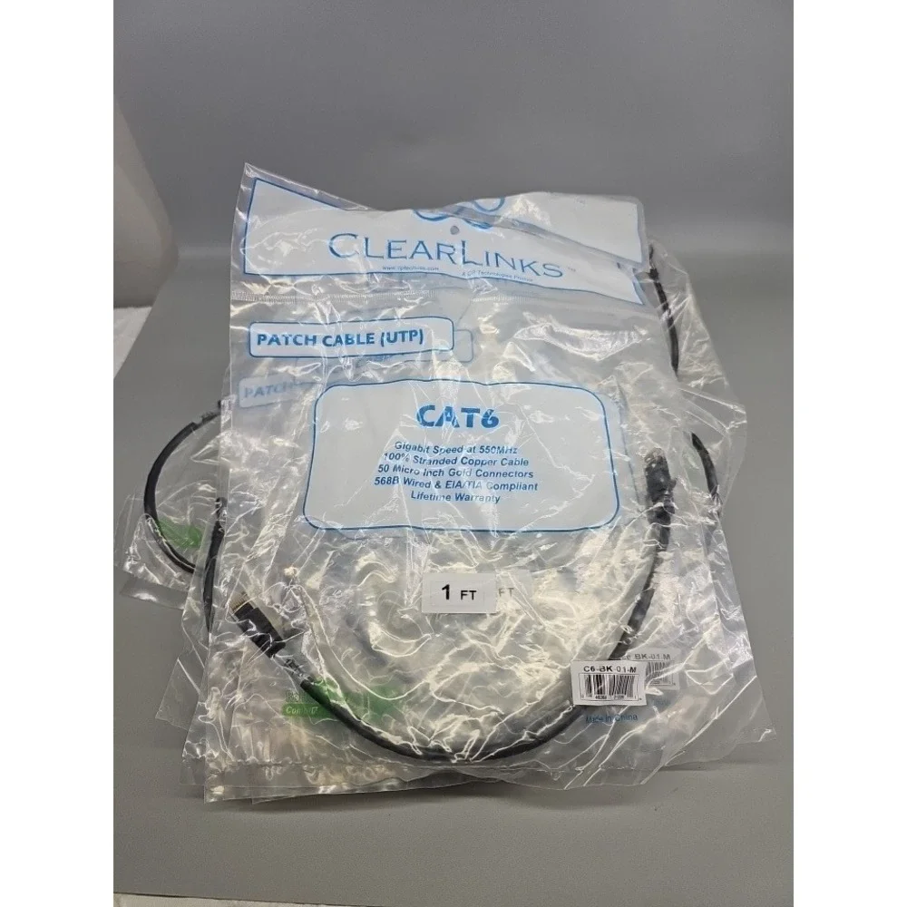 ClearLinks Cat6 Patch Cable 10pc 1ft New Gigabit‎ 550MHz Copper UTP C6-BK-01-M
